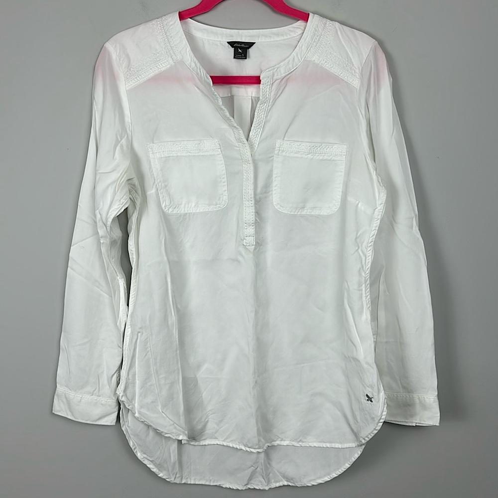 EDDIE BAUER WOMEN'S size S white tunic blouse with embroidery